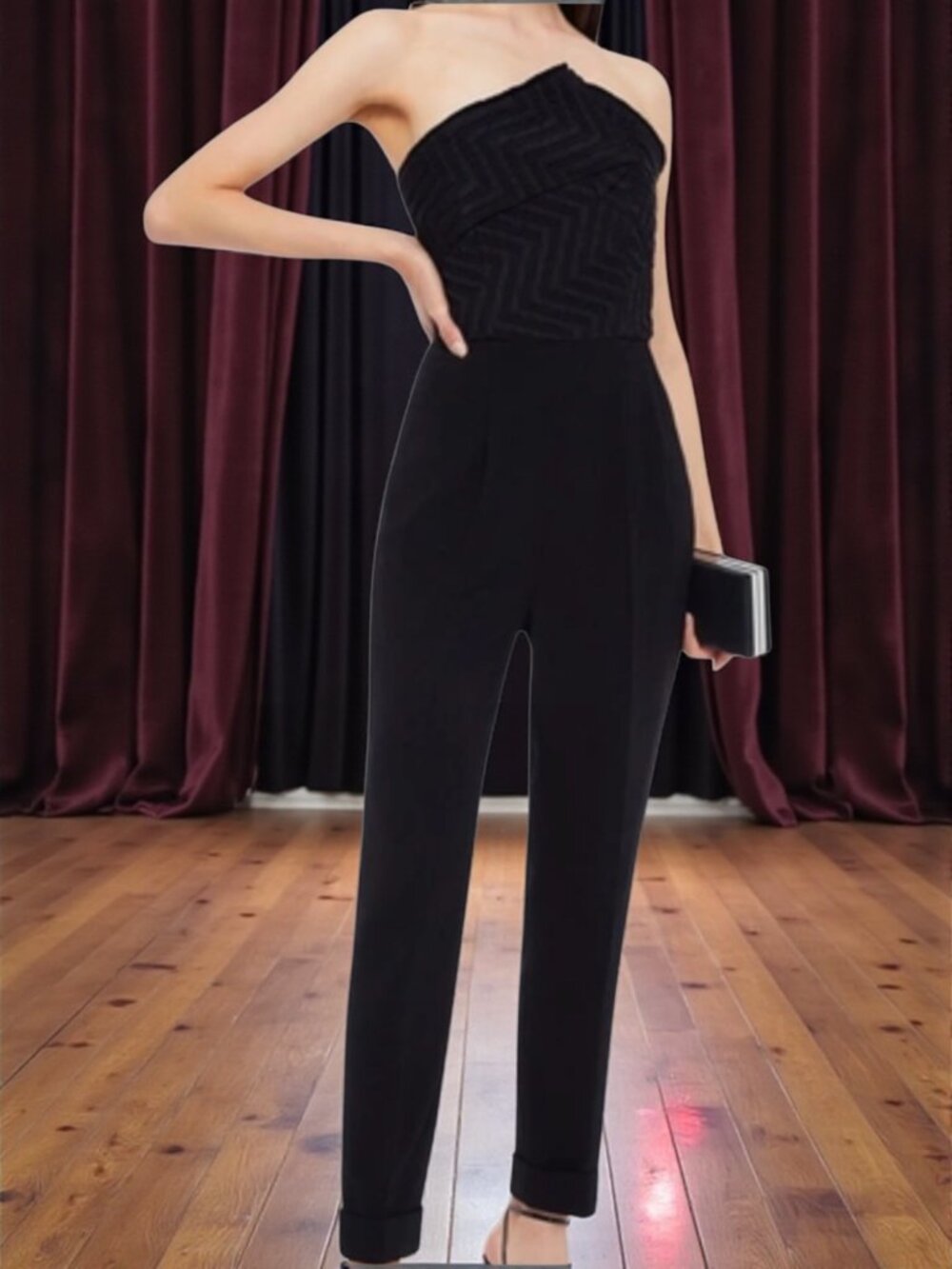 Roland Mouret Haye Chevron Bodice Crepe Jumpsuit 10 Black Strapless